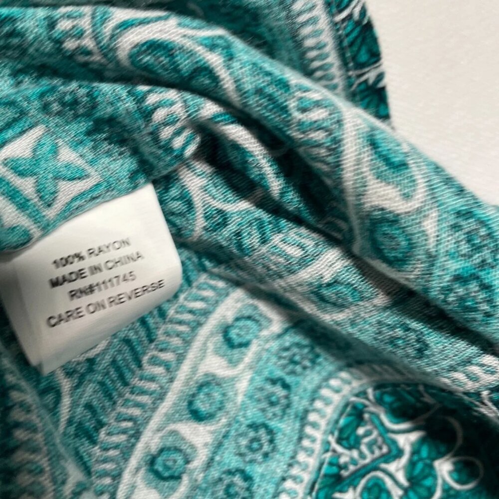 NWT Y2K WD-NY Womens Teal Green Paisley Bohemian Tunic Kaftan Top Size X-Large - Picture 4 of 8